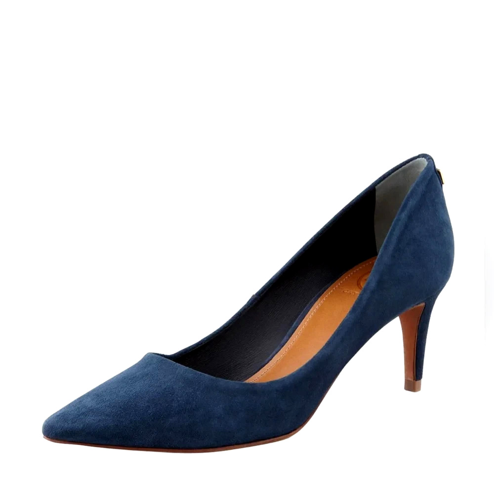 Tory Burch Ivy Low Heel Suede Pump Navy Point Toe Logo Heel Slip On 6 M